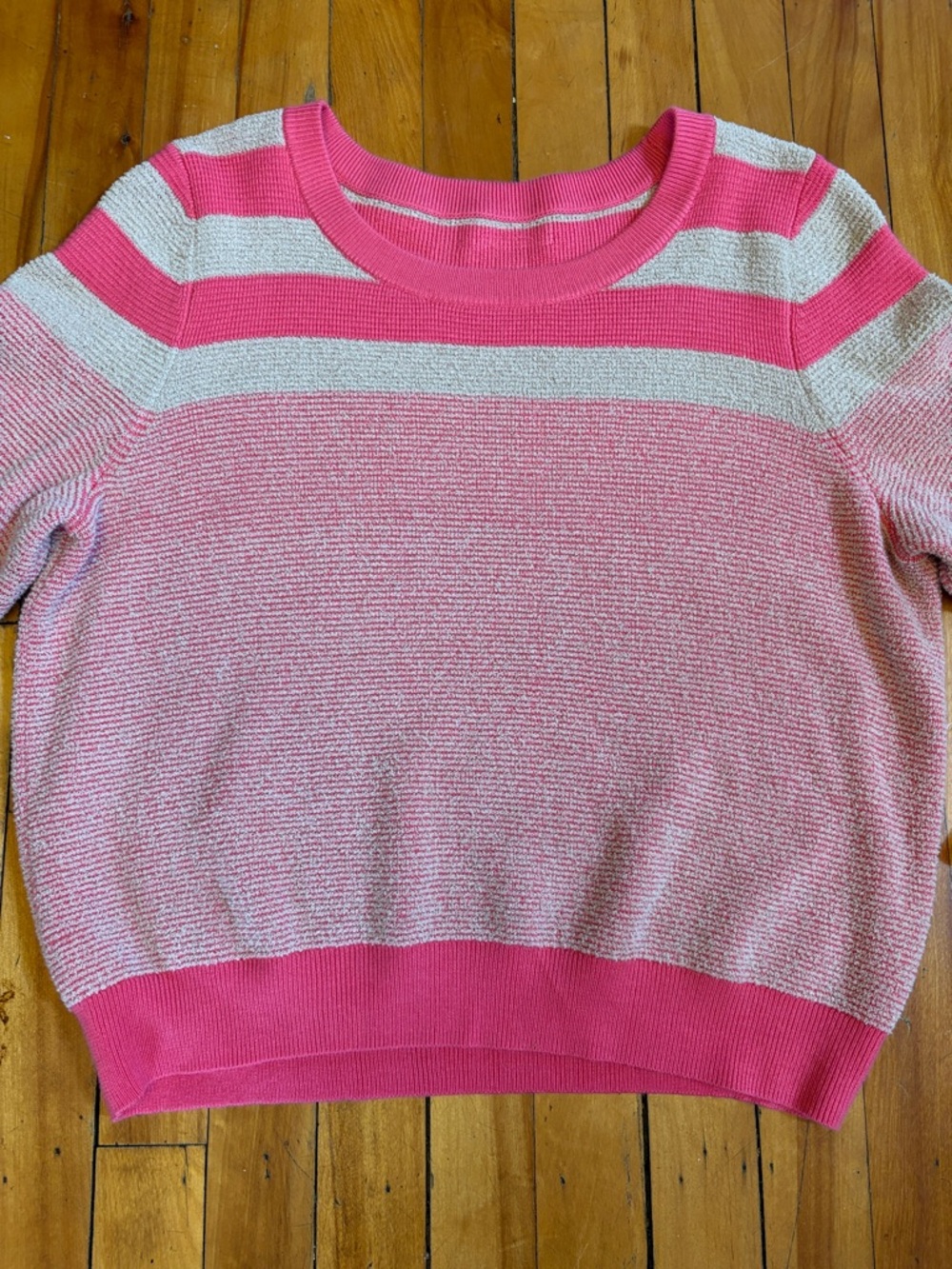 Pink Striped Women's Sweater - Relaxed Knit Pullover - Size Large